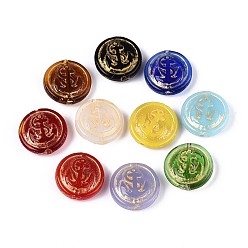 (52) Непрозрачная лаванда Плоские круглые стеклянные бусины в форме морского якоря, золотой металл обвитыми, разноцветные, 16x5~6 мм, отверстие : 0.6~1 мм