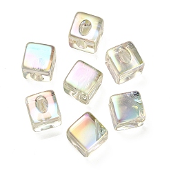 Clear UV Plating Rainbow Iridescent Acrylic Top Drilled Beads, Cube, Clear, 19x19x14mm, Hole: 3.5mm, Side Length: 14mm