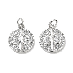 Platinum Brass Micro Pave Cubic Zirconia Pendants, Flat Round with Fleur De Lis, Clear, Platinum, 16x13x2mm, Hole: 4mm