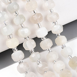 White Moonstone Натуральный белый лунный камень бисер пряди, с бисером, граненые, рондель, 7~8.5x5~7 мм, отверстие : 1 мм, около 22~28 шт / нитка, 7.09~7.87 дюйм (18~20 см)