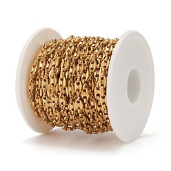 Golden Ion Plating(IP) 304 Stainless Steel Coffee Bean Chains, with Spool, Unwelded, Golden, 7.3x5.2x1.4mm, about 32.8 Feet(10m)/roll