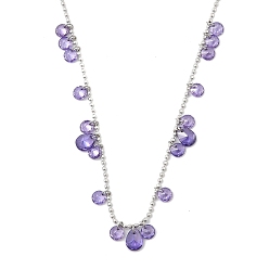 Средний Фиолетовый 304 Женские цепочки-цепочки с каплевидными и круглыми плоскими шариками из нержавеющей стали с кубическим цирконием, цвет нержавеющей стали, средне фиолетовый, 17.28 дюйм (43.9 см)