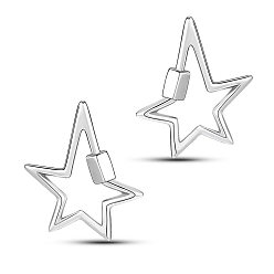 Silver 925 Sterling Silver Stud Earrings, Star, Silver, 22x19mm