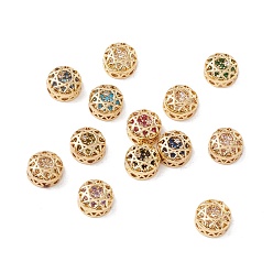 Mixed Color Eco-friendly Brass Cubic Zirconia Multi-Strand Links, Nickel Free, Rack Plating, Cadmium Free & Lead Free, Flat Round, Mixed Color, 8x4.5mm, Hole: 1.2mm