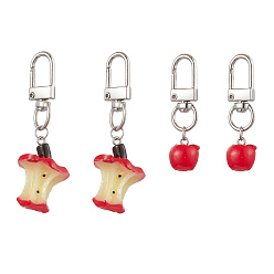 Красный 4шт 2 стили яблоко смола подвеска украшения, Поворотные застежки из сплава, подвески для украшений сумок, красные, 50~67.5 мм, 2 шт / стиль