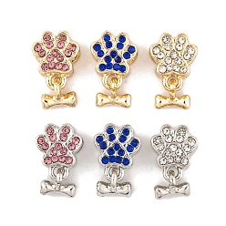 (52) Непрозрачная лаванда Подвески из сплава со стразами в стойке в европейском стиле, Подвески с большими отверстиями и отпечатком лапы из собачьей кости, платина, разноцветные, 17.5 мм, кости: 7x8x2.5 мм, отверстие : 4.5 мм