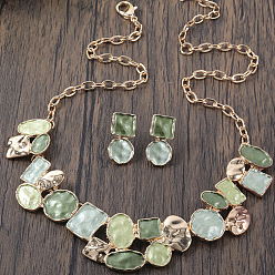 Светло-зеленый Коричневый Комплекты из плоских круглых, овальных и квадратных ожерелий и серег-гвоздиков из цинкового сплава с эмалью, оливковый, 420 мм