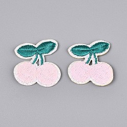 Pink Вишневые аппликации, с блесток, компьютеризированная вышивка тканью утюжок на / шить на заплатках, аксессуары для костюма, розовые, 33.5~34.5x33.5~34.5x1.5 мм