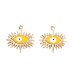 Gelb Emaille Anhänger Legierung, Licht Gold, bösen Blick, Gelb, 22.5x21x3 mm, Bohrung: 1.5 mm