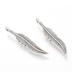 Античное Серебро Сплавочные подвески тибетского стиля, лист, без кадмия и без свинца, античное серебро, 37x7x5 мм, отверстие : 2 мм, Около 650 шт / 1000 г