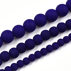 Dark Blue Opaque Glass Beads Strands, Frosted, Round, Dark Blue, 6~6.5mm, Hole: 1.4mm, about 67~70pcs/strand, 14.76 inch~15.16 inch(37.5~38.5cm)
