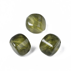 Olive Acryl-Perlen, Nachahmung Edelstein-Stil, Karo, Olive, 12x12x8 mm, Bohrung: 1.8 mm, ca. 830 Stk. / 500 g