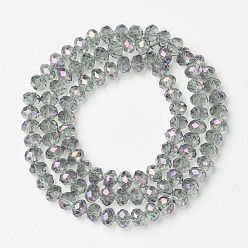 Light Grey Electroplate Transparent Glass Beads Strands, Full Rainbow Plated, Faceted, Rondelle, Light Grey, 3x2mm, Hole: 0.8mm, about 150~155pcs/strand, 15~16 inch(38~40cm)