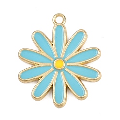 Небесно-голубой Подвески из эмали и сплава, цветок, золотые, голубой, 29x25x2.5 мм, отверстие : 2 мм