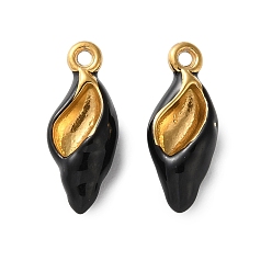 Черный 304 нержавеющей стальной эмали подвески, ионное покрытие, в форме раковины, золотые, чёрные, 16x7x6 мм, отверстие : 1.2 мм