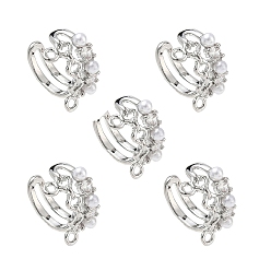 Real Platinum Plated SHEGRACE Brass Cuff Earring Findings, with ABS Plastic, Nickel Free, Real Platinum Plated, 13.5x15x8.5mm, Hole: 1.4mm