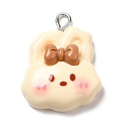 Кролик Непрозрачные подвески смолы, с платиновыми железными петлями, цвет колоса кукурузы, кролик, 26x20x7 мм, отверстие : 2.5 мм