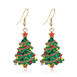 Рождественская елка Серьги-подвески из сплава и пластика с рождественской тематикой, с эмалью, золотые, рождественская елка, 50x21 мм