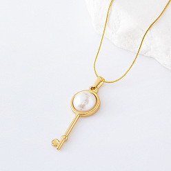Золотой 3 шт. ожерелья с подвеской в виде ключа из нержавеющей стали с имитацией жемчуга в европейском стиле для женщин, белые, золотые, 15.75 дюйм (40 см)