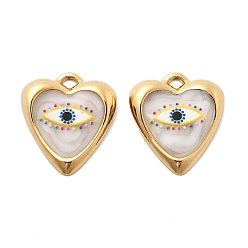 Сердце Ip-покрытие (ip) 304 подвески из эмали из нержавеющей стали, реальный 18 k позолоченный, очарование сглаза, сердце, 21.5x18.5x3.5 мм, отверстие : 2 мм