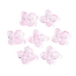 Бледно-Розовый Расписные прозрачные стеклянные шапочки для запекания, цветок, розовый жемчуг, 10x10x3.5~4 мм, отверстие : 1~1.4 мм, Около 2080 шт / 1000 г