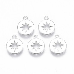 925 Sterling Silver Plated Brass Charms, Flat Round with Star, Nickel Free, 925 Sterling Silver Plated, 12x9.5x1mm, Hole: 1mm