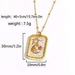 Rectangle Подвески-колье из латуни и эпоксидной смолы с блестками для женщин., золотые, прямоугольник со звездой и луной, 15.75 дюйм (40 см), Кулон : 30x20 мм