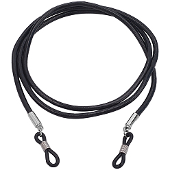 Черный Ремешок на шею из коровьей кожи для очков, шнурок для очков с резиновыми петлями на концах, чёрные, 695 мм