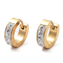 Кристалл 304 обруч серьги из нержавеющей стали замке, с полимерной глиной горный хрусталь, кольцо, золотые, кристалл, 12.5x13.5x4 мм, штифты : 1.2 мм