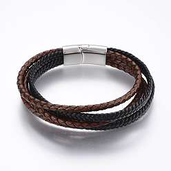 Mixed Color Leather Cord Multi-strand Bracelets, with 304 Stainless Steel Magnetic Clasps, Mixed Color, 8-5/8 inch(22cm)