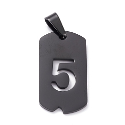 Number 304 подвески из нержавеющей стали, прямоугольник с номером, электрофорез черный, кол. 5, 27.5x14.5x1.5 мм, отверстие : 7.5x3 мм