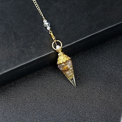 Natural Agate Resin Cone Dowsing Pendulums, Natural Agate Chip inside and Metal Findings Charm, 380mm