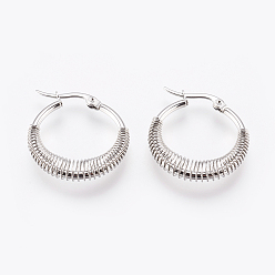 Нержавеющая Сталь Цвет Устойчивые к потускнению 304 серьги-кольца из нержавеющей стали, гипоаллергенные серьги, с пружиной, Кольцевая форма, цвет нержавеющей стали, 26x25x5 мм, штифты : 0.6x1 мм