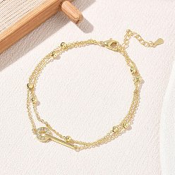 Plaqué 18K Or Véritable Bracelets à maillons clés en laiton sertis de micro-pavés de zirconiums cubiques transparents 2, plaqué longue durée, crémaillère plaquage, sans plomb et sans cadmium, réel 18 k plaqué or, 6.69 pouce (17 cm)