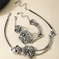 Античное Серебро Наборы браслетов и ожерелий из сплава скелета, ожерелья из искусственной кожи, античное серебро, 340 мм