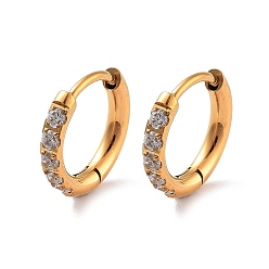 Золотой Ионное покрытие (IP) 316 серьги-кольца из хирургической нержавеющей стали с прозрачным фианитом женские, золотые, 12x2 мм