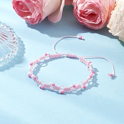 Pink Регулируемые нейлоновые шнур плетеный браслеты из бисера, браслеты из стеклянных бусин для женщин, розовые, внутренний диаметр: 2-3/4~5-1/8 дюйм (7~13 см)