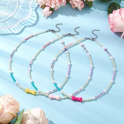 (52) Непрозрачная лаванда Ожерелья из акриловых костей и стеклянных бусин для женщин, разноцветные, 15.75~15.94 дюйм (40~40.5 см)