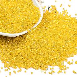 Золотистый Непрозрачные цвета блестящие стеклянные бусины, цилиндр, золотые, 1.6x1.3 мм, отверстие : 0.8 мм, Около 60000 шт / фунт