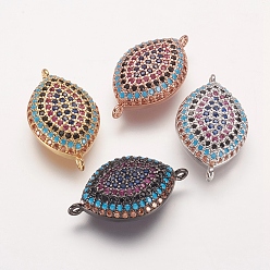 Mixed Color Brass Micro Pave Cubic Zirconia Links, Evil Eye, Mixed Color, 12x21x5mm, Hole: 1mm