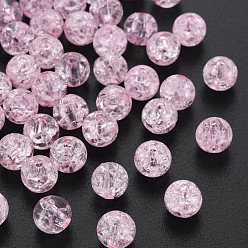 Pink Transparent Crackle Acrylic Beads, Round, Pink, 8x7mm, Hole: 1.8~2mm, about 1745pcs/500g