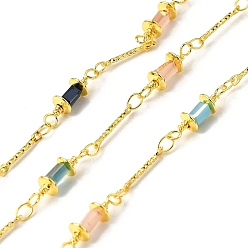 Настоящее золото 18K Латунные колонные звенья цепи, со стеклом, без свинца и без кадмия, долговечный, стойки покрытие, пайки, с катушкой, реальный 18 k позолоченный, 17.5x4.5 мм и 3.5x3x0.5 мм и 12.5x2x1 мм