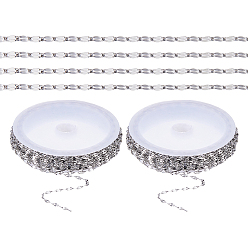 Stainless Steel Color 20M 304 Stainless Steel Cable Chains, Dapped Chains, Decorative Chains, Soldered, with Flat Oval Connector, Stainless Steel Color, 2x0.09mm