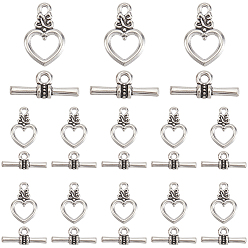 Античное Серебро 120 устанавливает застежки-тогглы из сплава, без свинца и без кадмия, сердце, античное серебро, Сердце: 20x13x3.5 mm, отверстие : 2 мм, бар: 16.5x7.5x4 mm, отверстие : 2 мм