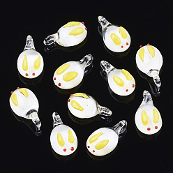 Желтый Подвески лэмпворк ручной работы, кролик, желтые, 20~22.5x11~12.5x7.5~9 мм, отверстие : 1.5~3 мм