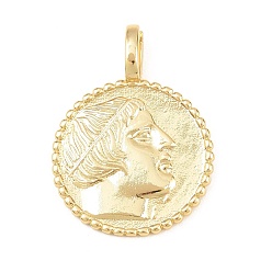 Настоящее золото 18K Латунные подвески, плоский круглый с человеческими прелестями, долговечный, стойки покрытие, без свинца и без кадмия, реальный 18 k позолоченный, 40x29.5~30x2.5~3 мм, отверстие : 8x5 мм