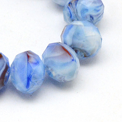 Light Sky Blue Glass Beads Strands, Faceted Flat Round, Light Sky Blue, 8x6~6.5mm, Hole: 1mm, about 72pcs/strand, 17.3 inch
