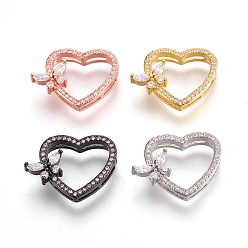 (52) Непрозрачная лаванда Латунные микро проложить кубического циркония многожильных ссылки, без свинца, без кадмии и без никеля, долговечный, сердце с бабочкой, прозрачные, разноцветные, 16x20x5.5 мм, отверстие : 1~1.5 мм