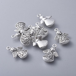 Античное Серебро Сплавочные подвески тибетског остиля, дизайн ангел, без свинца и без кадмия, античное серебро, 22x16.5x5.5 мм, отверстие : 2 мм