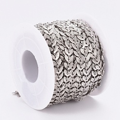 Platinum Brass Handmade Cobs Chains, Link Chains, with Spool, Long-Lasting Plated, Soldered, Leaf, Platinum, 7x6x0.5mm, about 32.8 Feet(10m)/roll